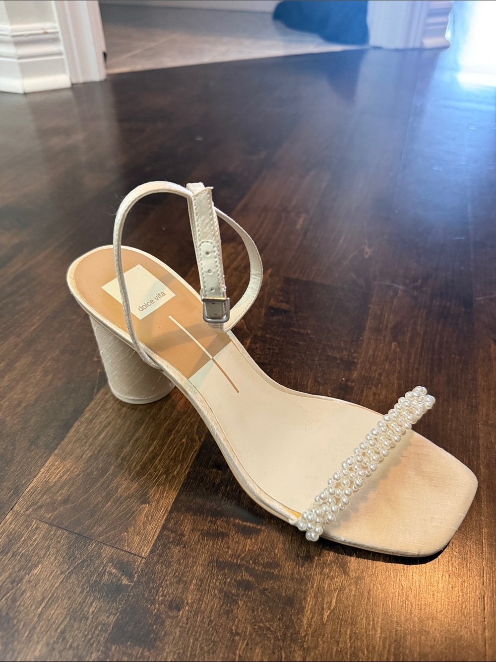 Women's White Ankle-Strap Block Heel Sandals